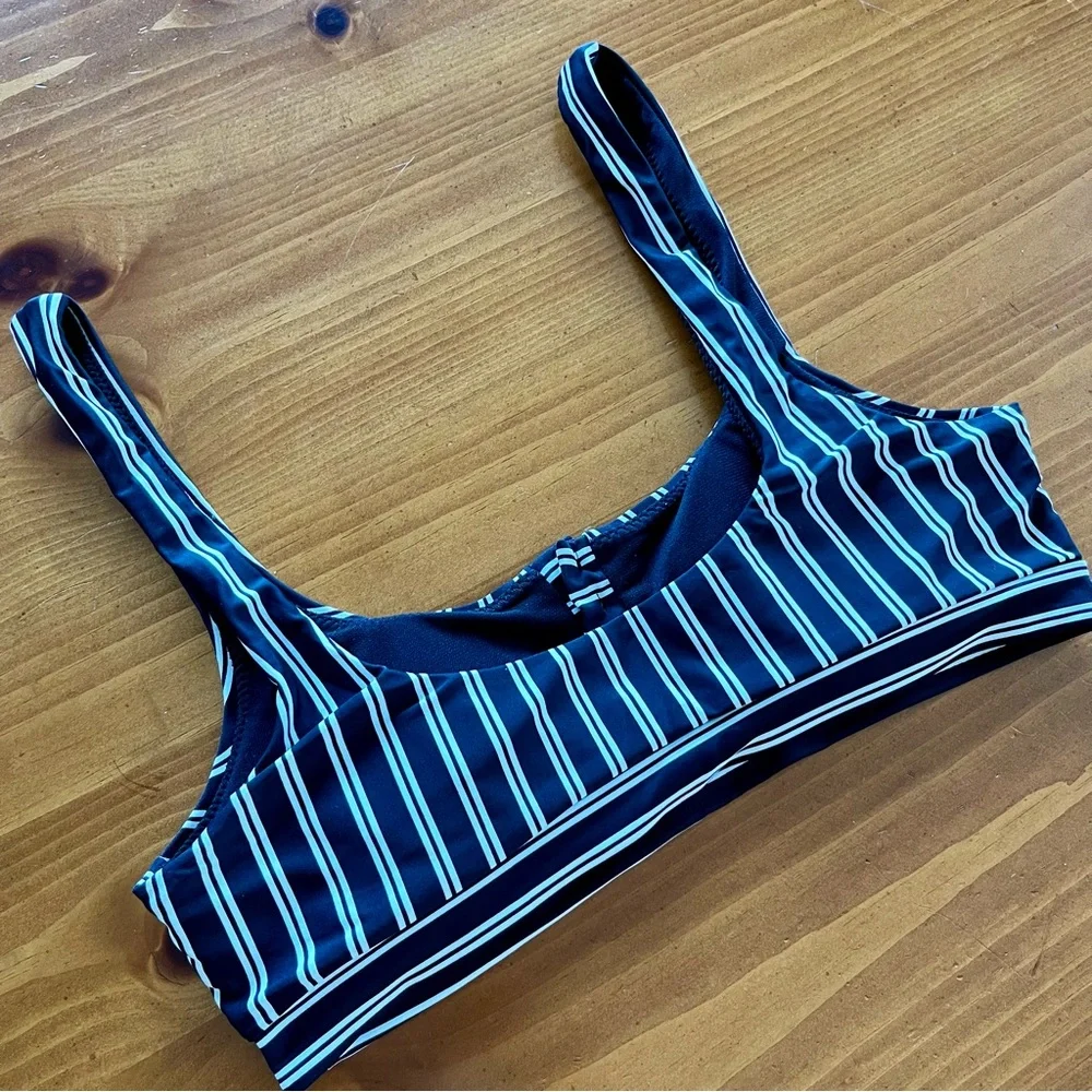 Salt & Sunshine Black & White Stripe Bikini Top, Size M
